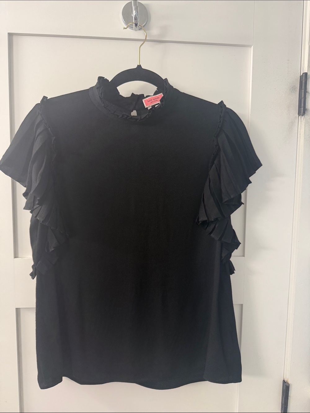 kate spade black ruffle-sleeve mock neck blouse - Picture 1 of 12